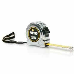 Outlet 👏 Mètre ruban 5M rétractable Acier chromé VITO Haute résistance Crochet et Bouton de blocage ❤️