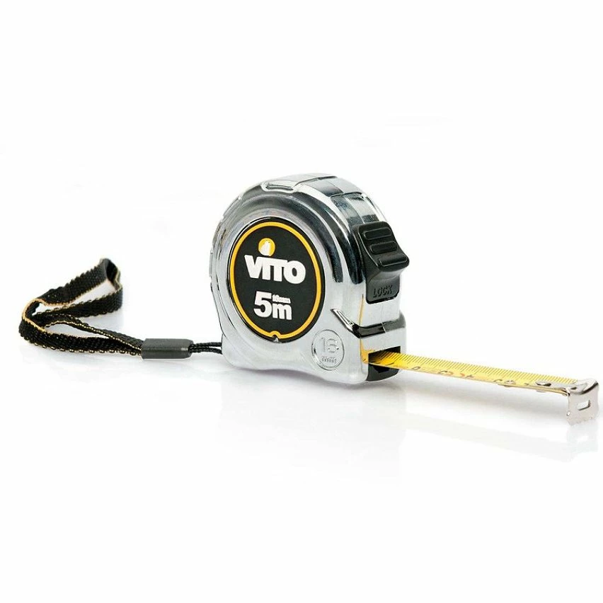 Outlet 👏 Mètre ruban 5M rétractable Acier chromé VITO Haute résistance Crochet et Bouton de blocage ❤️ 1 Outlet 👏 Mètre ruban 5M rétractable Acier chromé VITO Haute résistance Crochet et Bouton de blocage ❤️