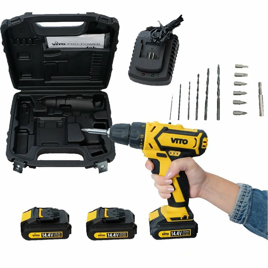Cheap 😍 Vito Perceuse Visseuse 14,4V 3 batteries lithium-ion 2.0Ah + Chargeur rapide Eclairage LED Indicateur de charge ⭐ 2 Cheap 😍 Vito Perceuse Visseuse 14,4V 3 batteries lithium-ion 2.0Ah + Chargeur rapide Eclairage LED Indicateur de charge ⭐ – Image 2