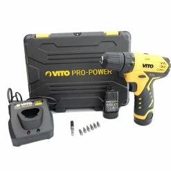 Coupon 🤩 Vito Visseuse 12V sans fil 2Batteries Lithium-ion 2.0 Ah Eclairage LED Indicateur de charge 6 embouts Mallette ✔️