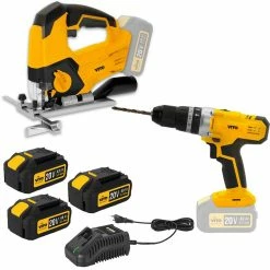 Brand new 🎁 Pack 2 Outils sans fil 20V Scie sauteuse + Perceuse Visseuse VITOPOWER + 2 Batteries 4.0 Ah + 1 Chargeur rapide ⌛