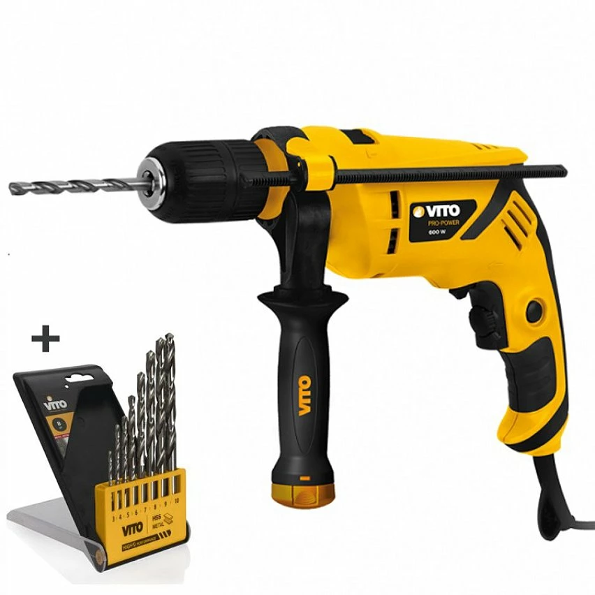 Top 10 ❤️ Perceuse à percussion 600W VITO + Coffret 8 forets Acier Mandrin 13mm Autoserrant Poignée SOFT GRIP 👏 1 Top 10 ❤️ Perceuse à percussion 600W VITO + Coffret 8 forets Acier Mandrin 13mm Autoserrant Poignée SOFT GRIP 👏