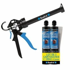 Promo ⭐ Pack Pistolet professionnel Scell it + 2 cartouches Scellement chimique polyester 280 ml Système PEEL PACK + 4 buses 🛒