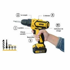 Brand new 🛒 Perceuse Visseuse 14.4V + 2 batteries Lithium 2Ah VITO + Coffret 32 Embouts + Gants + Chargeur et Mallette VITOPropower 🔥 7 Brand new 🛒 Perceuse Visseuse 14.4V + 2 batteries Lithium 2Ah VITO + Coffret 32 Embouts + Gants + Chargeur et Mallette VITOPropower 🔥 -Pas Cher Facom Magasin 3701107756179 5