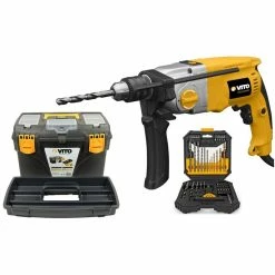 Flash Sale 💯 Perceuse à percussion 1050W VITO + Coffret 50 pièces Forets et embouts + Boite à outils 18" ⌛