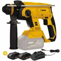 Best Sale 😀 Marteau Perforateur sans fil SDS PLUS 20V + 2 batteries Lithium 4AH + Chargeur rapide VITO EGO LI 👏