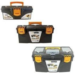 Best reviews of 🛒 Pack 3 boîtes à outils VITO 13" 16" et 18" Robustes Poignée rétractable Porte outil amovible Couvercle 3 compartiments ⭐