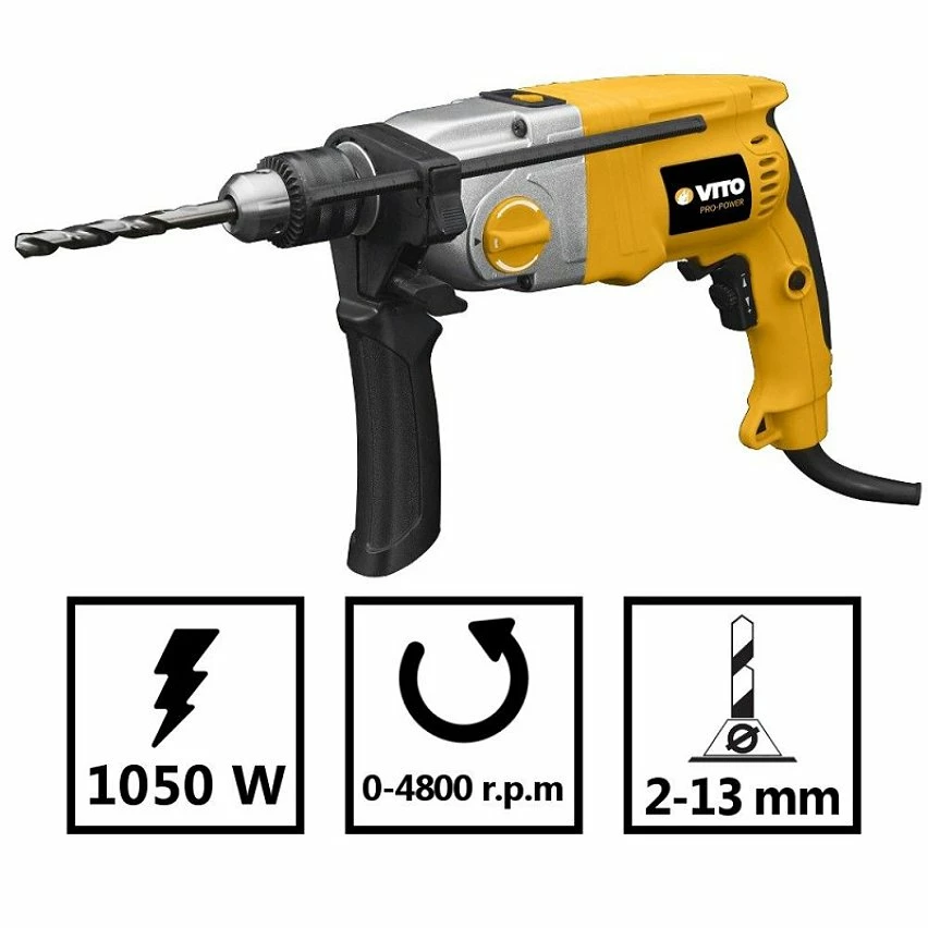 Hot Sale 🥰 Perceuse à percussion 1050W VITO + Coffret 8 forets Acier Mandrin 2-13mm Poignée SOFT GRIP 🥰 3 Hot Sale 🥰 Perceuse à percussion 1050W VITO + Coffret 8 forets Acier Mandrin 2-13mm Poignée SOFT GRIP 🥰 – Image 3