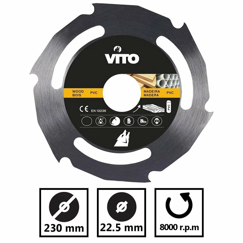 Wholesale 👏 Disque coupe bois et PVC 230 mm VITO Meuleuse Alésage 22.5mm 🛒 2 Wholesale 👏 Disque coupe bois et PVC 230 mm VITO Meuleuse Alésage 22.5mm 🛒 – Image 2