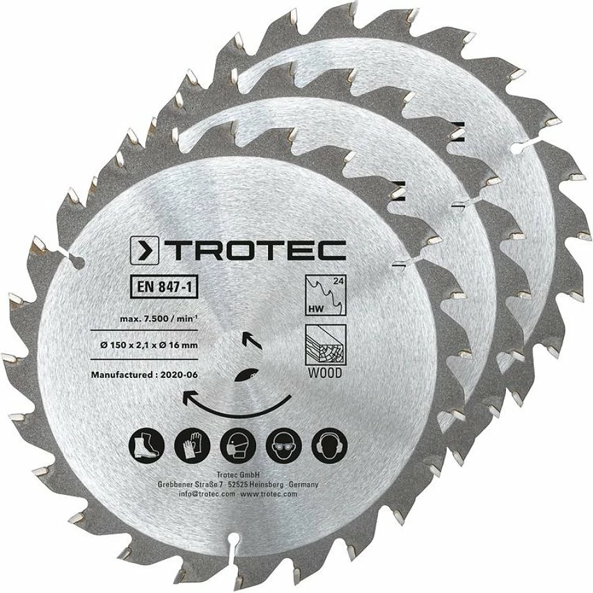 Brand new 🔔 TROTEC Lames bois pour scie circulaire Ø 150 mm 24 dents 3 pces 😀 1 Brand new 🔔 TROTEC Lames bois pour scie circulaire Ø 150 mm 24 dents 3 pces 😀