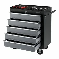 Cheapest 💯 Chariot d'Atelier pour Outils à 5 Tiroirs 69 x 33 x 77,5 cm Noir Argenté [pro.tec] 🤩