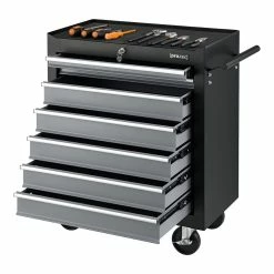 Coupon 🤩 Chariot d'Atelier pour Outils à 7 Tiroirs 69 x 33 x 77,5 cm Noir Argenté [pro.tec] 💯