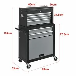 Best Pirce 🔥 Chariot d'Atelier avec Boîte à Outils Verouillable 69 x 33 x 109 cm Noir Argenté [pro.tec] 🧨 -Pas Cher Facom Magasin 4059438621581 3