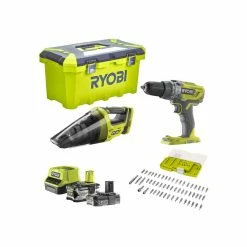New 👍 Ryobi Perceuse-visseuse à percussion 18V OnePlus - Aspirateur à main - Batteries 2.0Ah et 4.0Ah - Chargeur - Accessoires - Boîte à outils - R18PD31-242VTA5 🔔