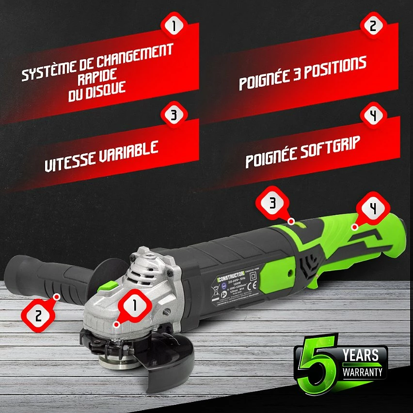 Flash Sale 🔔 Meuleuse d'angle 1200W -125MM - vitesse variable - Coffret de rangement - Constructor 🔔 2 Flash Sale 🔔 Meuleuse d'angle 1200W -125MM - vitesse variable - Coffret de rangement - Constructor 🔔 – Image 2