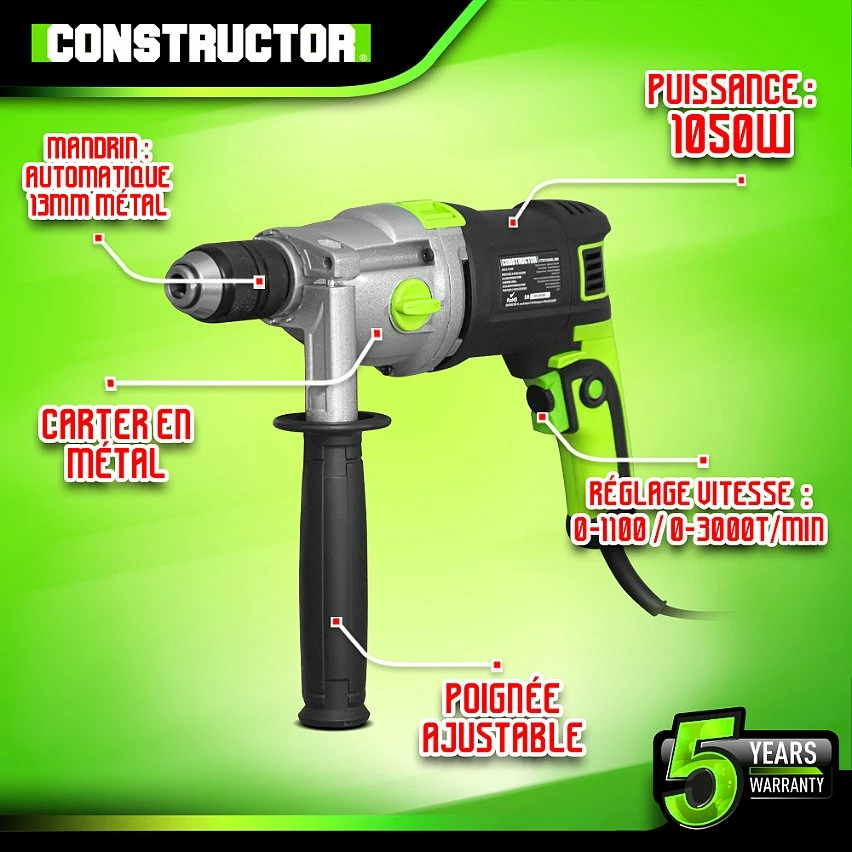 Hot Sale ✔️ Constructor Perceuse à percussion 1050W mandrin auto. 13mm 🎉 2 Hot Sale ✔️ Constructor Perceuse à percussion 1050W mandrin auto. 13mm 🎉 – Image 2