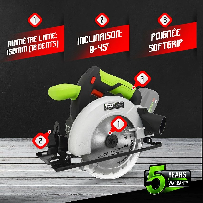 Promo 😀 Scie circulaire max 20V + batterie 4Ah + chargeur - Lame 150mm 18 dents - Constructor 💯 3 Promo 😀 Scie circulaire max 20V + batterie 4Ah + chargeur - Lame 150mm 18 dents - Constructor 💯 – Image 3