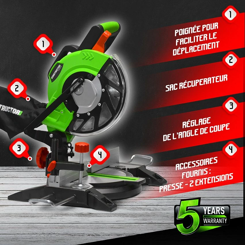 Outlet ✔️ Scie à onglet 1400w - Lame 210mm 24 dents - Constructor 💯 2 Outlet ✔️ Scie à onglet 1400w - Lame 210mm 24 dents - Constructor 💯 – Image 2