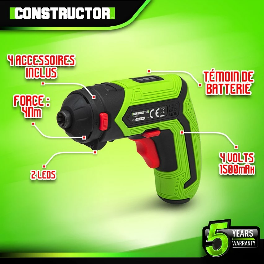 Promo 🎉 Tournevis rechargeable 4V lithium + accessoires - 4Nm - Coffret de rangement - Constructor 🛒 2 Promo 🎉 Tournevis rechargeable 4V lithium + accessoires - 4Nm - Coffret de rangement - Constructor 🛒 – Image 2