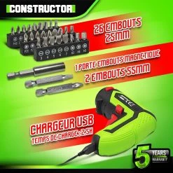 Promo 🎉 Tournevis rechargeable 4V lithium + accessoires - 4Nm - Coffret de rangement - Constructor 🛒 7 Promo 🎉 Tournevis rechargeable 4V lithium + accessoires - 4Nm - Coffret de rangement - Constructor 🛒 -Pas Cher Facom Magasin 5411074215392 3