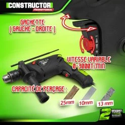 Outlet 👏 Constructor promotional Perceuse percussion filaire 500W - mandrin à clé 🔥 -Pas Cher Facom Magasin 5411074215569 3