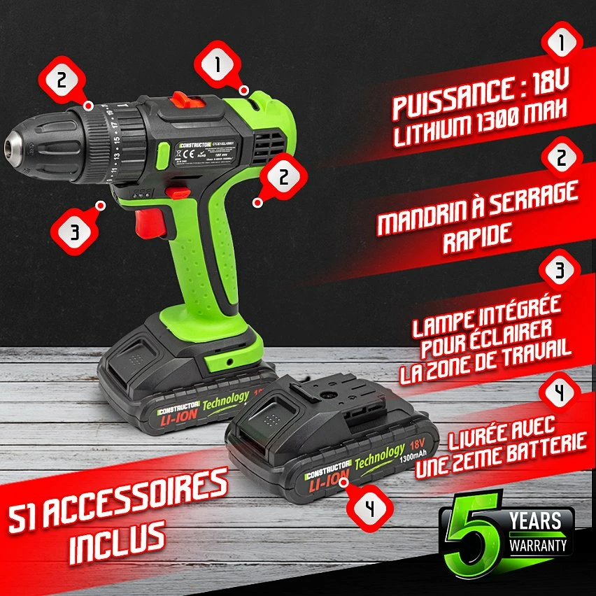 Deals 🥰 Constructor Perceuse visseuse 18V avec percussion -2 batteries ❤️ 2 Deals 🥰 Constructor Perceuse visseuse 18V avec percussion -2 batteries ❤️ – Image 2