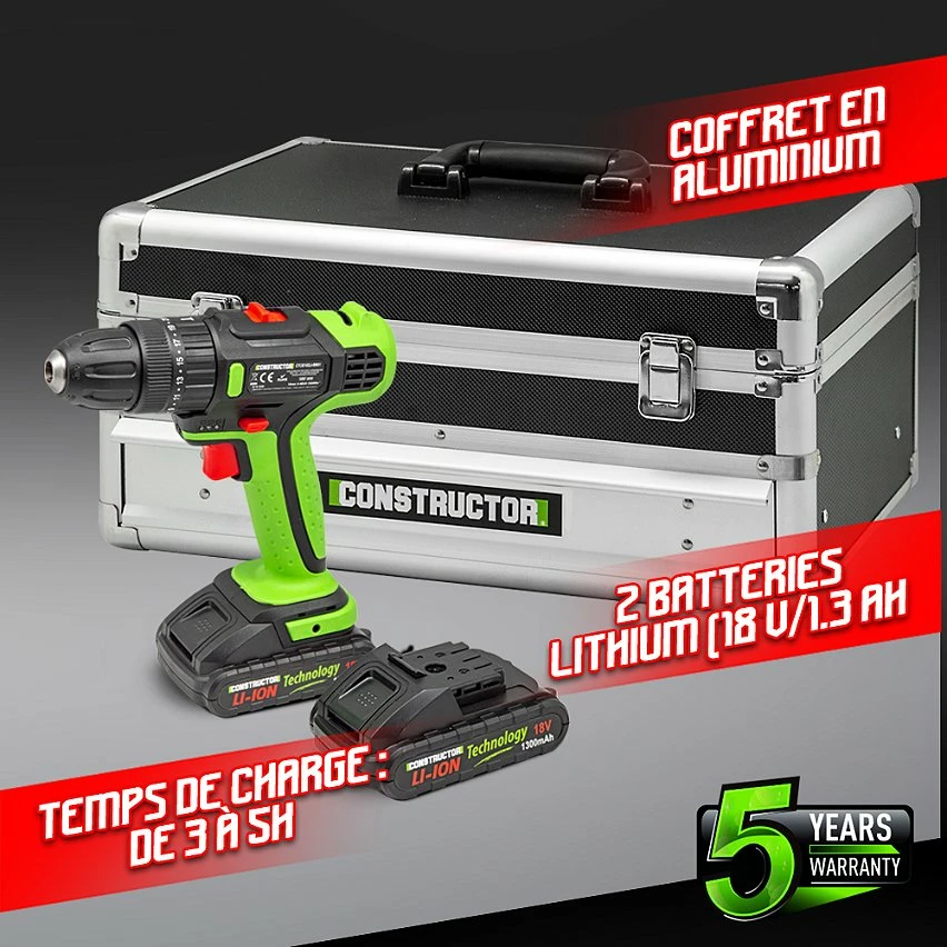 Deals 🥰 Constructor Perceuse visseuse 18V avec percussion -2 batteries ❤️ 4 Deals 🥰 Constructor Perceuse visseuse 18V avec percussion -2 batteries ❤️ – Image 4