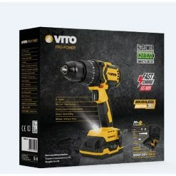 Deals 🎉 Perceuse Visseuse 20V + 2 batteries 2Ah Lithium Brushless VITO Chargeur Coffret accessoires 🛒 -Pas Cher Facom Magasin 5604612704162 5 1