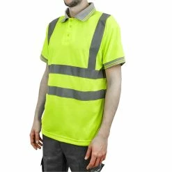 Best Sale ⌛ PrimeMatik Chemise polo manche courte avec réflexion jaune pour la sécurité d'emploi taille L 🎉