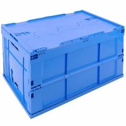 Promo 🎉 PrimeMatik Boîte en plastique EuroBox pliable et empilable. Conteneur en bleu avec couvercle 60x40x32cm 65L 🥰