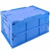 Best Sale ❤️ PrimeMatik Boîte en plastique EuroBox pliable et empilable. Conteneur en bleu avec couvercle 60x40x32cm 5-pack ❤️