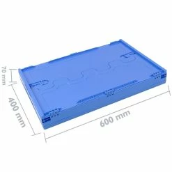 Best Sale ❤️ PrimeMatik Boîte en plastique EuroBox pliable et empilable. Conteneur en bleu avec couvercle 60x40x32cm 5-pack ❤️ -Pas Cher Facom Magasin 8434852092746 3