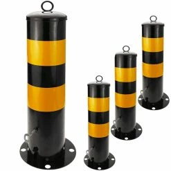 Hot Sale 👍 PrimeMatik Bollard d’acier cloué avec base amovible 12x50 cm 4-pack 🎁