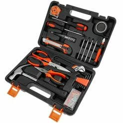 Discount 🧨 PrimeMatik Coffret d'outils de base de 17 pièces. Tournevis, pince, marteau, ruban à mesurer, etc. 💯