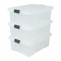 Best Sale 🎉 Sans marque IRIS OHYAMA Lot de 3 boites de rangement avec fermeture clic - Power Box - SK-430 - Transparent - 43 L - 63,5 x 44,6 x 23 cm ⭐