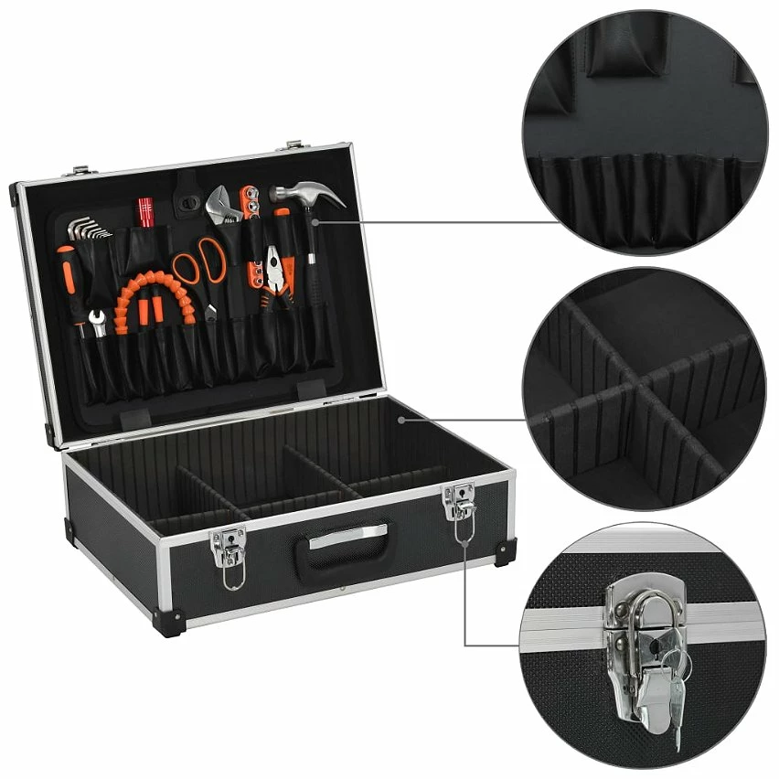 Discount 👍 vidaXL Valise à outils 46 x 33 x 16 cm Noir Aluminium 👏 3 Discount 👍 vidaXL Valise à outils 46 x 33 x 16 cm Noir Aluminium 👏 – Image 3